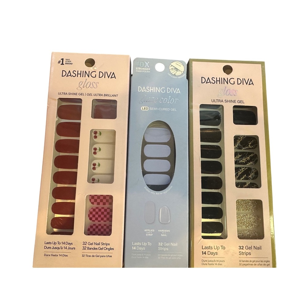 Dashing Diva Gel Nail Strips Bundle Gloss Cha Cha Cherry Black Obsidian Glaze